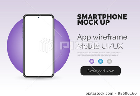 Mock up smart phone with copyspace for infographics or UI design. Realistic 3d cell phone vector template. Smartphone frame presentation with blank screen. Mock up smart phone with copyspace for infographics or UI design. Realistic 3d cell phone vector template. Smartphone frame presentation with blank screen. 98696160