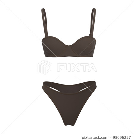Beautiful women's set brown underwear bra and thong panties, front view, clipping, isolated on white background. 98696237