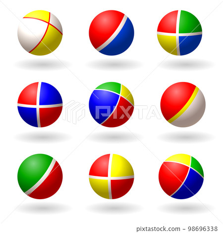 Ball for children. Set of multi-colored bright balls. Games and recreation. Isolated objects on white background. Vector illustrations 98696338
