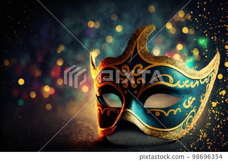 Venetian mask on dark bokeh background. Generative Ai Venetian mask on dark bokeh background. Generative Ai 98696354