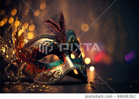 Venetian mask on dark bokeh background. Generative Ai Venetian mask on dark bokeh background. Generative Ai 98696362