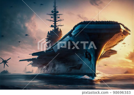 Aircraft carrier in sea. Generative Ai 98696383