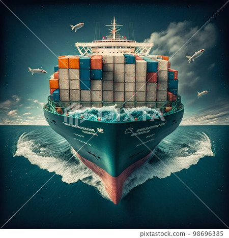 Container cargo ship in sea. Generative Ai 98696385