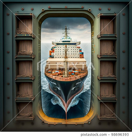 Container cargo ship in sea. Generative Ai 98696393