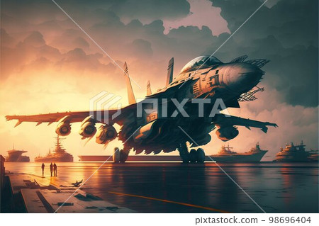 Airplane fighter on aircraft carrier. Generative Ai Airplane fighter on aircraft carrier. Generative Ai 98696404