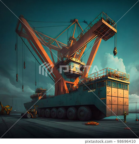 Deck crane. Cargo ship crane. Generative Ai Deck crane. Cargo ship crane. Generative Ai 98696410