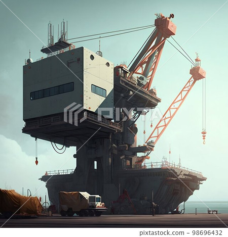 Deck crane. Cargo ship crane. Generative Ai Deck crane. Cargo ship crane. Generative Ai 98696432