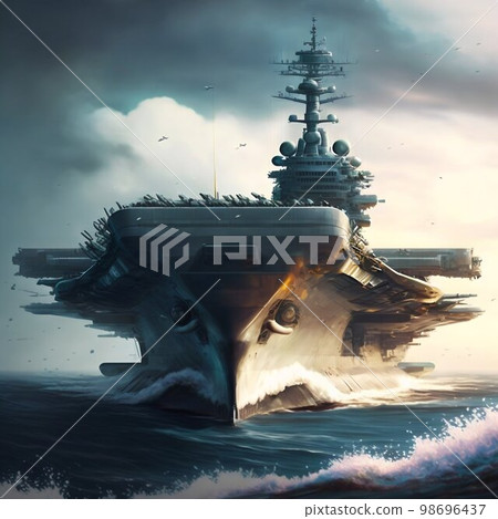 Aircraft carrier in sea. Generative Ai 98696437