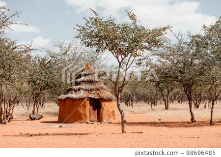 Closeup of traditional hut of himba people 98696485
