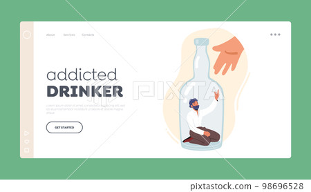 Addicted Drinker Landing Page Template. Alcoholism, Alcohol Addiction Concept With Alcoholic Male Character 98696528