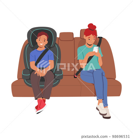 Prevention Death And Injury Of Children during Road Trip, Child Safety Concept. Children in Transport, Illustration Prevention Death And Injury Of Children during Road Trip, Child Safety Concept. Children in Transport, Illustration 98696531