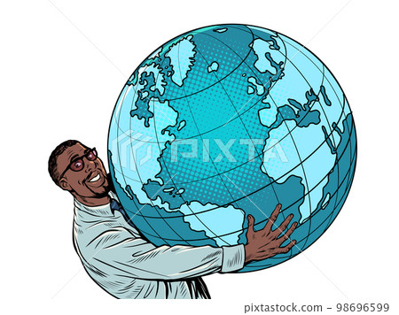 African American businessman takes the planet earth in his hands science ecology humanity African American businessman takes the planet earth in his hands science ecology humanity 98696599