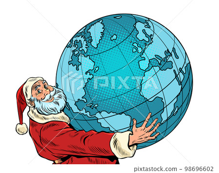 Santa Claus holds the planet earth in his hands. New Year and Christmas Santa Claus holds the planet earth in his hands. New Year and Christmas 98696602
