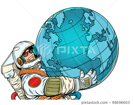 Astronaut man holds in his hands the planet earth science ecology humanity Astronaut man holds in his hands the planet earth science ecology humanity 98696603