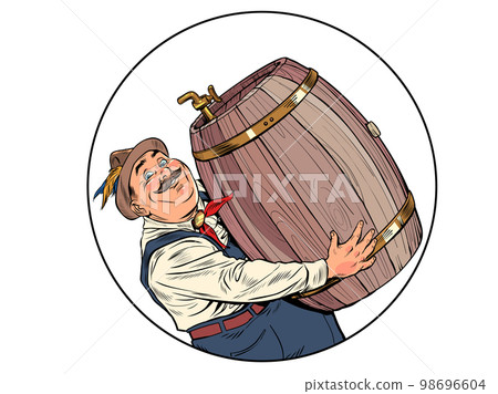 male burgher with a barrel of beer germany or austria national costume, oktoberfest holiday 98696604