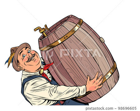 male burgher with a barrel of beer germany or austria national costume, oktoberfest holiday 98696605