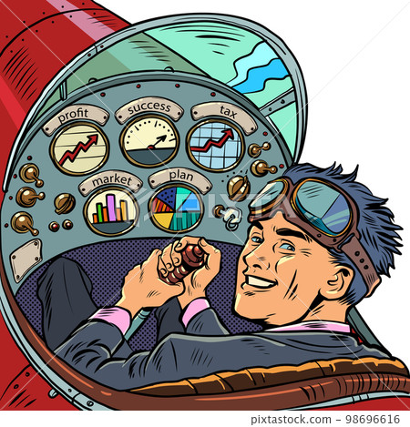 cockpit of a retro aircraft, the pilot leads the airplane. Pilot profession cockpit of a retro aircraft, the pilot leads the airplane. Pilot profession 98696616