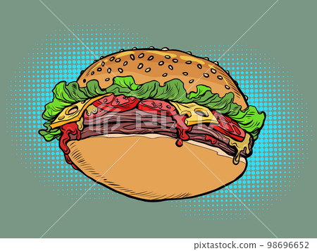 burger hamburger fast food street delicious food, buns and cutlets with salad 98696652