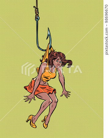 woman Lure trap people on a fishing hook. Dangerous love 98696670
