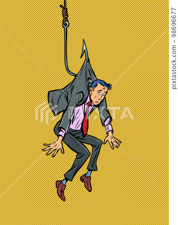 businessman man Lure trap people on a fishing hook. Dangerous love businessman man Lure trap people on a fishing hook. Dangerous love 98696677