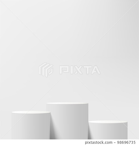 3d white color podium and minimal white color wall scene. 3d podium minimal abstract background. Pastel color abstract room design. Vector 98696735