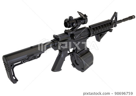 M4 assault rifle with optic scope and drum magazine M4 assault rifle with optic scope and drum magazine 98696759
