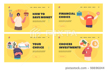 Financial Literacy Landing Page Template Set. Young People Characters Make Difficult Financial Choices. Pros and Cons 98696844