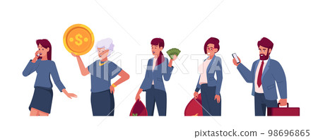 Young and Senior Business Characters, Rich People Isolated on White Background. Financial Growth, Family Savings Young and Senior Business Characters, Rich People Isolated on White Background. Financial Growth, Family Savings 98696865