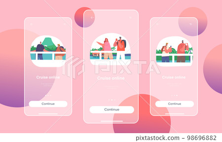 Cruise Online Mobile App Page Onboard Screen Template. Tourists Take Pictures of Places. Cartoon Vector Illustration 98696882