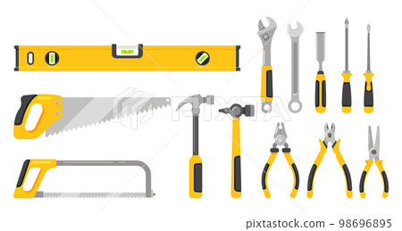 Manual Tools Isolated on White Background Icons Set. Repairman Instruments for Maintenance Cartoon Vector Illustration 98696895