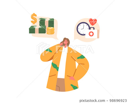 Financial Choice between Money Savings and Healthcare Isolated on White Background. Cartoon People Vector Illustration 98696923