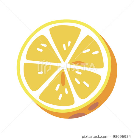 Lemon Round Slice Isolated on White. Icon Citrus Fruit Juicy Circle Piece for Nutrition. Cartoon Vector Illustration 98696924