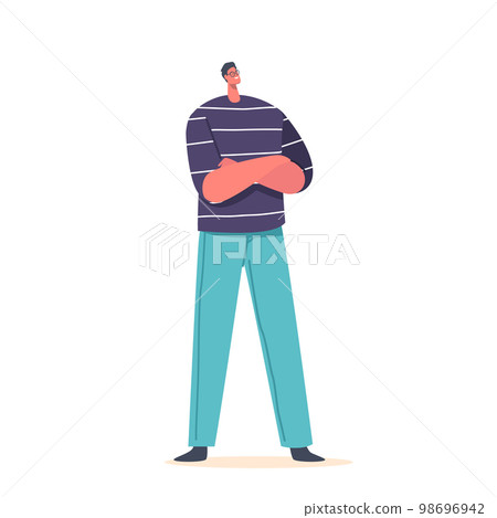 Happy Young Man Making Profit. Male Character Stands Crossing Arms Confidently. Cartoon People Vector Illustration 98696942