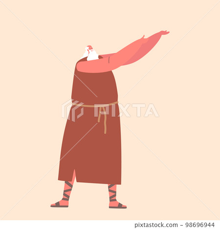 Noah Character Stretches out Hands to God Thanks for Salvation. Biblical Story. Cartoon People Vector Illustration 98696944