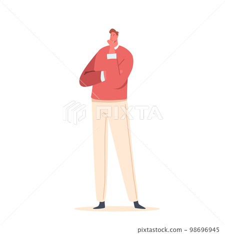 Thoughtful Man Character Ponders Financial Issues. Competent Use of Savings. Cartoon People Vector Illustration 98696945