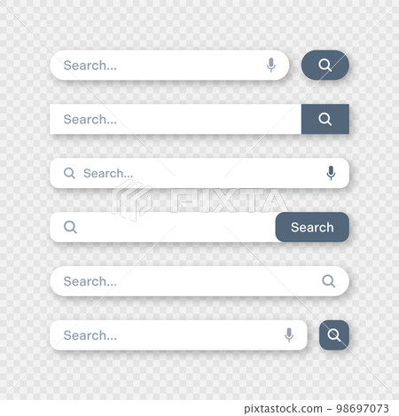 Various search bar templates. Internet browser engine with search box, address bar and text field. UI design, website interface element with web icons and push button. Vector illustration Various search bar templates. Internet browser engine with search box, address bar and text field. UI design, website interface element with web icons and push button. Vector illustration 98697073