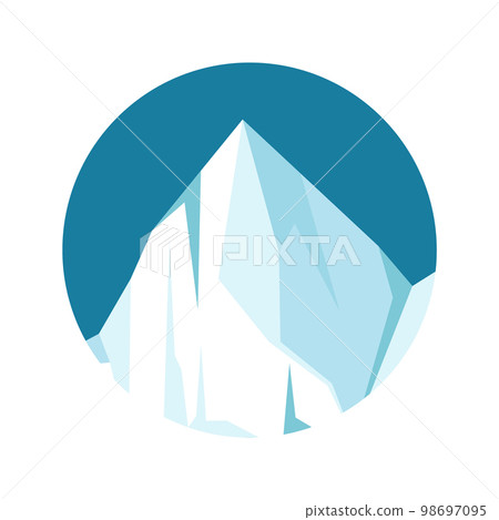 Round floating iceberg, drifting arctic glacier, block of frozen ocean water. Icy mountains with snow. Melting ice peak. Antarctic snowy landscape. South and North Pole. Vector illustration Round floating iceberg, drifting arctic glacier, block of frozen ocean water. Icy mountains with snow. Melting ice peak. Antarctic snowy landscape. South and North Pole. Vector illustration 98697095