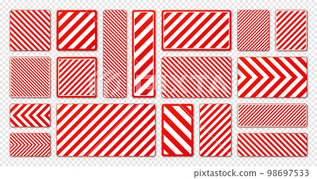 Various white and red warning signs with diagonal lines. Attention, danger or caution sign, construction site signage. Realistic notice signboard, warning banner, road shield. Vector illustration Various white and red warning signs with diagonal lines. Attention, danger or caution sign, construction site signage. Realistic notice signboard, warning banner, road shield. Vector illustration 98697533