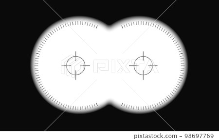 Binocular viewfinder with target marks on transparent background. Military, spy, hunting or tourist optical tool for serching, magnifying, exploration, following, investigation 98697769