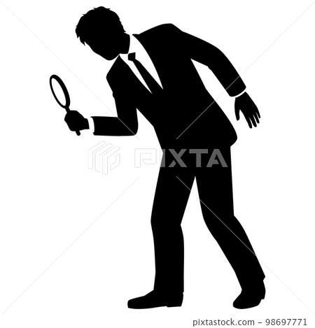 Male businessman looking into a magnifying glass Male businessman looking into a magnifying glass 98697771