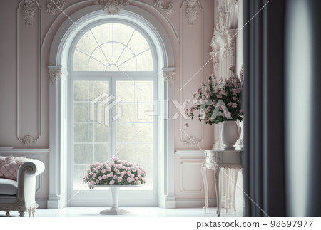 white room with pink flowers 98697977