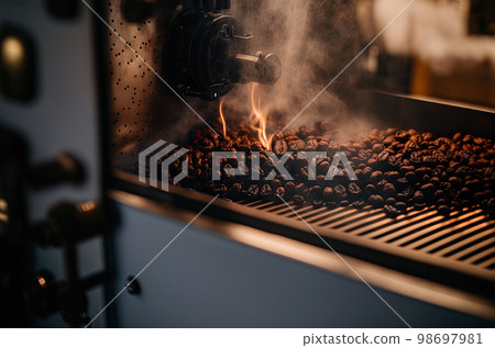 coffee beans in the roaster coffee beans in the roaster 98697981