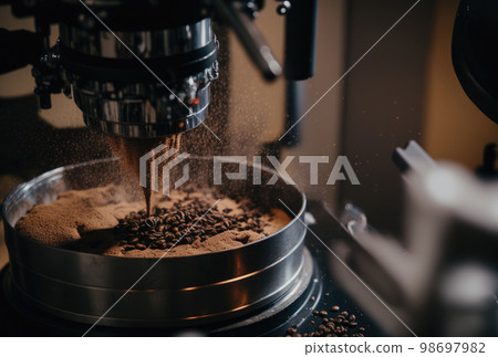 烘焙機中的咖啡豆 烘焙機中的咖啡豆 98697982