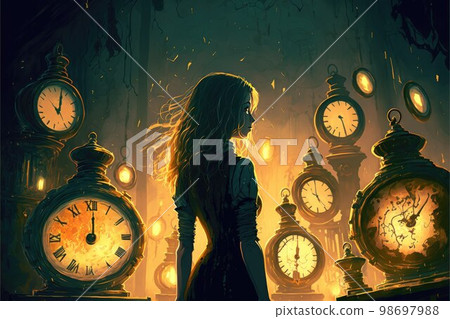 clock and girl 98697988