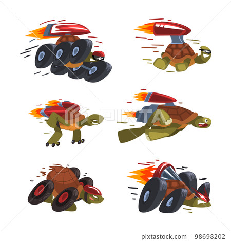 Funny Turtle Riding Fast with Rocket Booster Having Energy Moving Forward Vector Set Funny Turtle Riding Fast with Rocket Booster Having Energy Moving Forward Vector Set 98698202