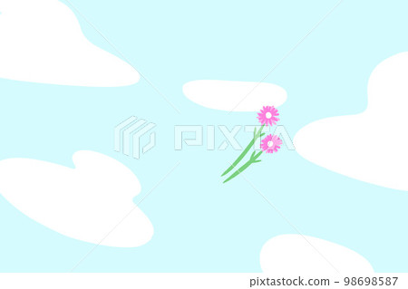 兩朵粉色花朵在天空藍天中翩翩起舞的插圖 兩朵粉色花朵在天空藍天中翩翩起舞的插圖 98698587