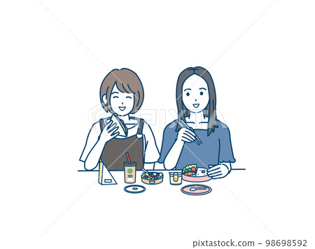 Illustration of a young woman eating lunch College student Female college student Illustration of a young woman eating lunch College student Female college student 98698592
