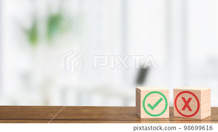 The right and wrong on blank wood cube for business concept 3d rendering 98699616