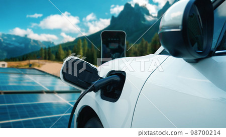 Progressive renewable and clean energy technology of EV car and solar cell. 98700214