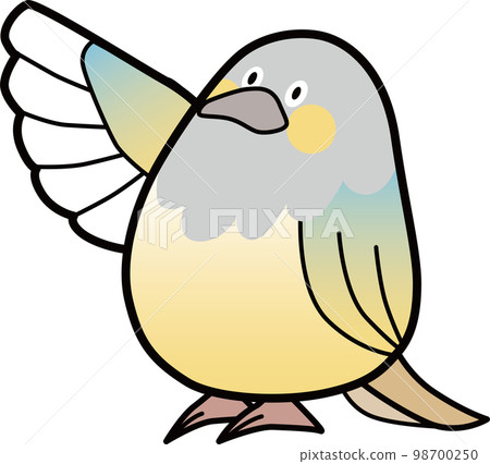 A parakeet that spreads one wing and points to a cute deformed bird vector illustration material 98700250